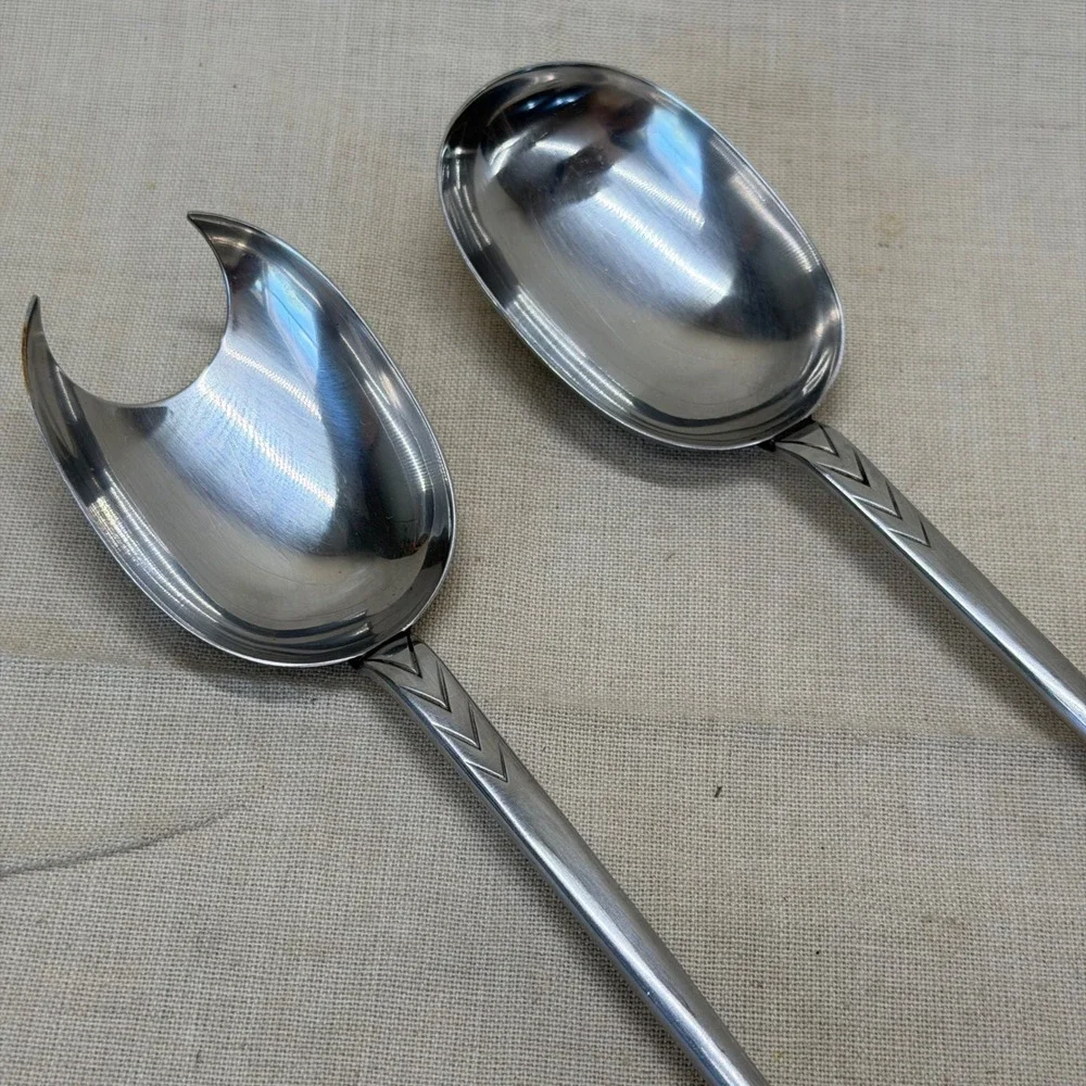 Vintage Danish Stainless Steel Salad Serving Set Scandinavian Utensils MCM